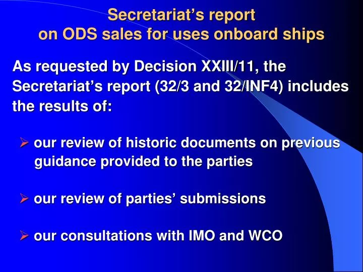 secretariat s report on ods sales for uses onboard ships