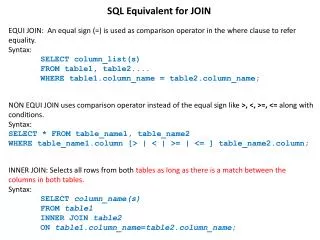 SQL Equivalent for JOIN