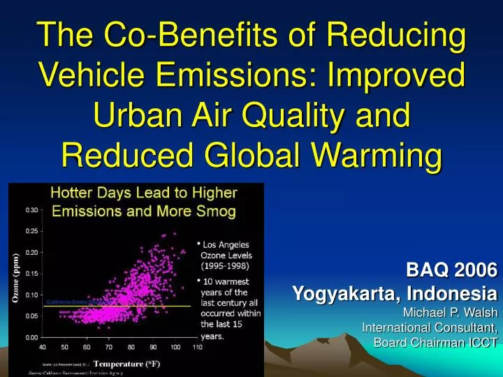 the co benefits of reducing vehicle emissions improved urban air quality and reduced global warming