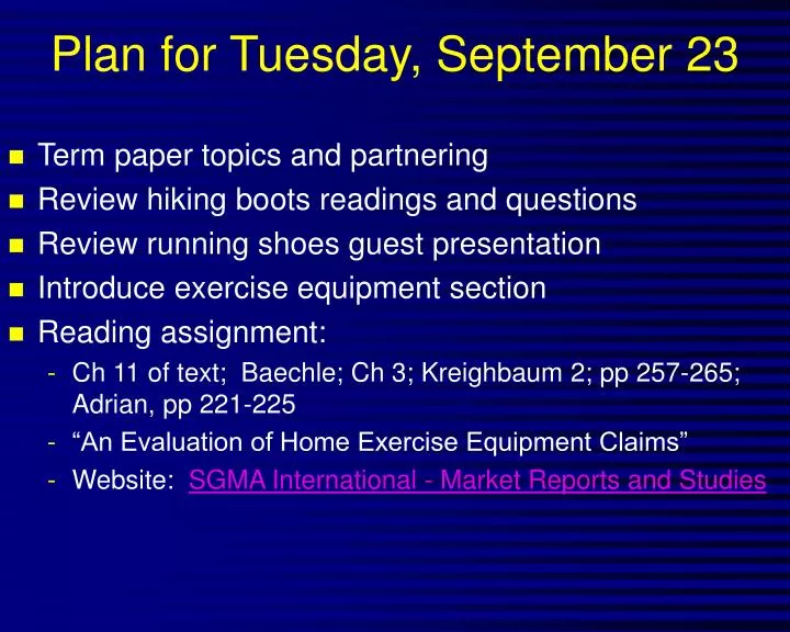 plan for tuesday september 23