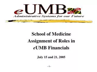 School of Medicine Assignment of Roles in e UMB Financials July 15 and 21, 2005
