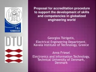 Georgios Tsirigotis, Electrical Engineering Department , Kavala Institute of Technology , Greece