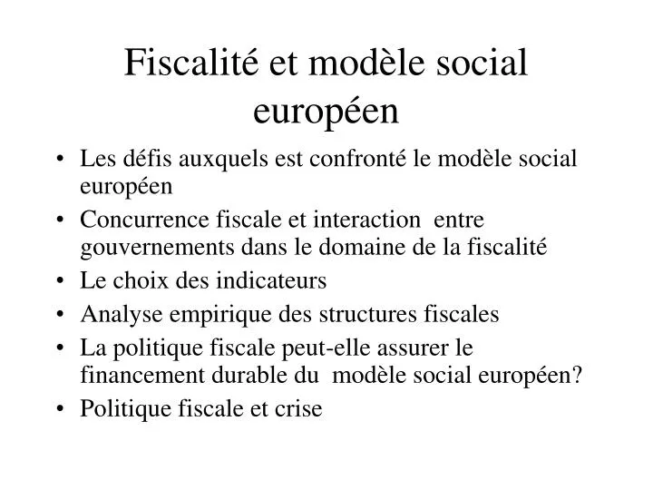 fiscalit et mod le social europ en