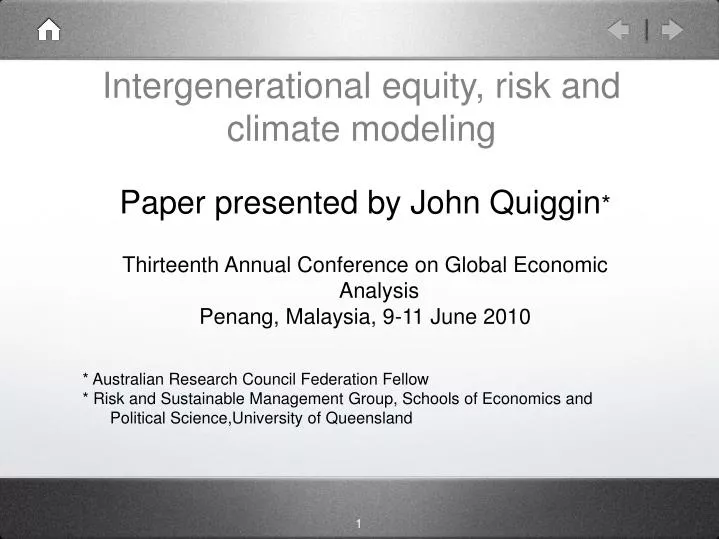 intergenerational equity risk and climate modeling