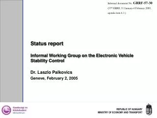 Status report Informal Working Group on the Electronic Vehicle Stability Control