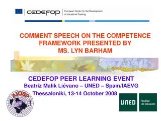 COMMENT SPEECH ON THE COMPETENCE FRAMEWORK PRESENTED BY MS. LYN BARHAM