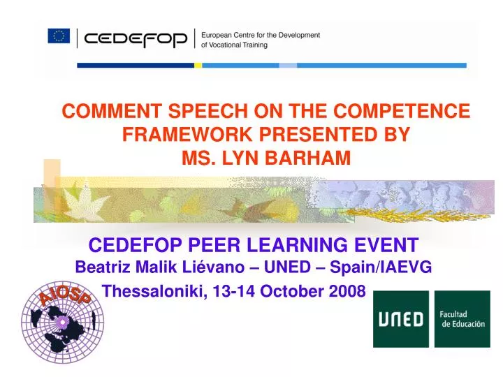 comment speech on the competence framework presented by ms lyn barham