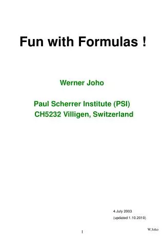 Fun with Formulas !
