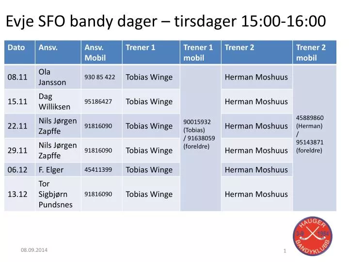 evje sfo bandy dager tirsdager 15 00 16 00