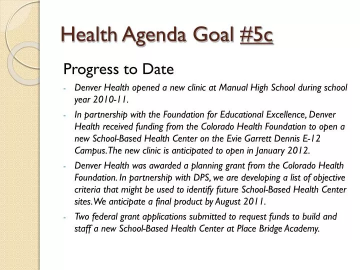 health agenda goal 5c