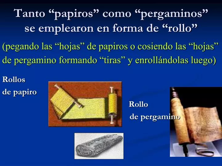 tanto papiros como pergaminos se emplearon en forma de rollo
