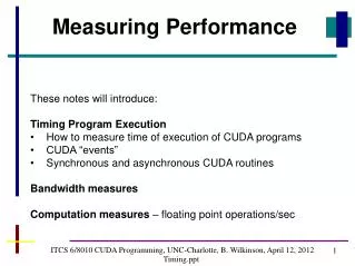 ITCS 6/8010 CUDA Programming, UNC-Charlotte, B. Wilkinson, April 12, 2012 Timing