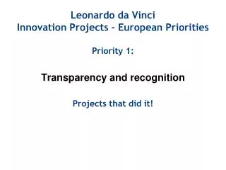 Leonardo da Vinci Innovation Projects - European Priorities