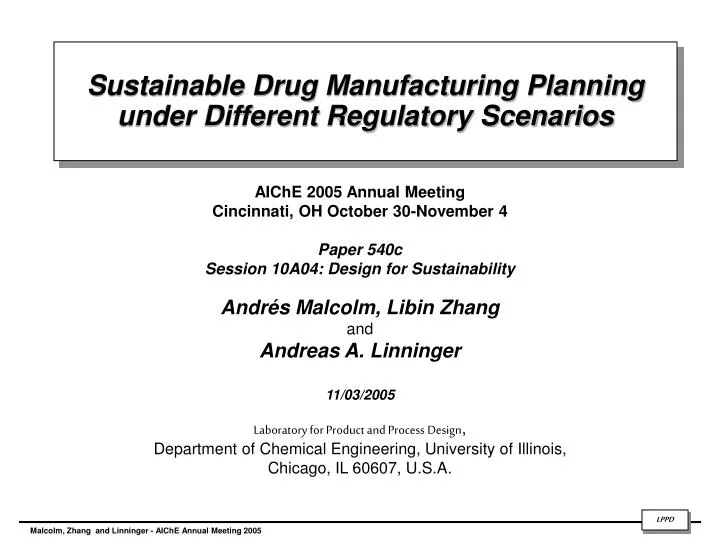 sustainable drug manufacturing planning under different regulatory scenarios