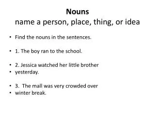 Nouns name a person, place, thing, or idea