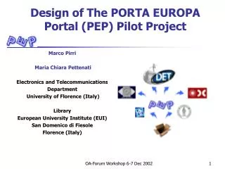 design of the porta europa portal pep pilot project