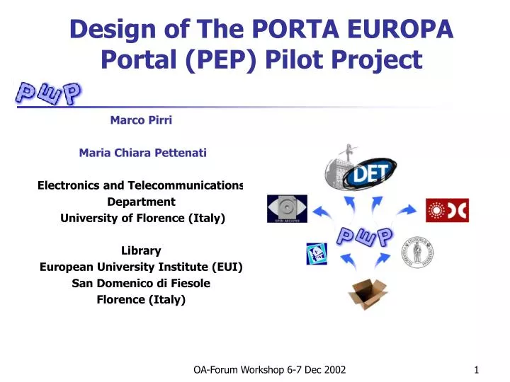 design of the porta europa portal pep pilot project