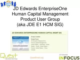 JD Edwards EnterpriseOne Human Capital Management Product User Group (aka JDE E1 HCM SIG)