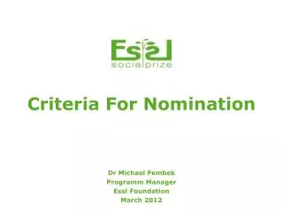 Criteria For Nomination