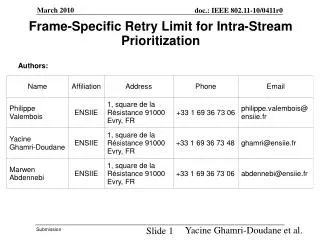 Frame-Specific Retry Limit for Intra-Stream Prioritization