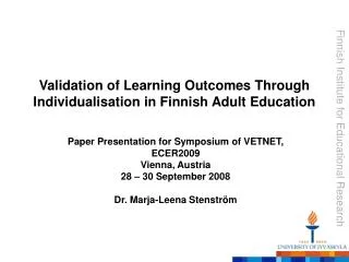 Validation of Learning Outcomes Through Individualisation in Finnish Adult Education