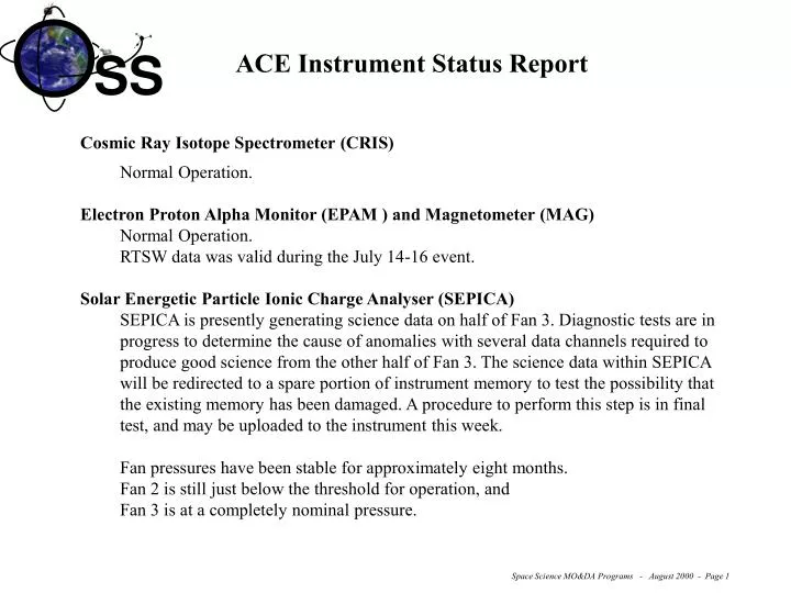 ace instrument status report