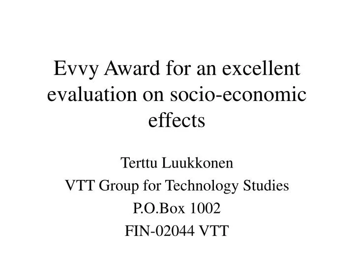 evvy award for an excellent evaluation on socio economic effects