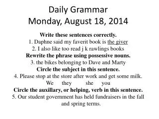 Daily Grammar Monday, August 18, 2014