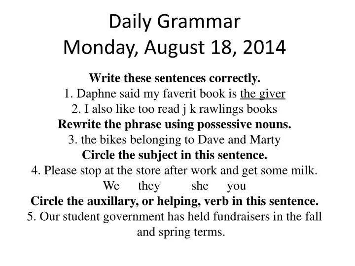 daily grammar monday august 18 2014