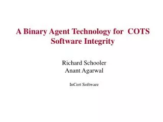 A Binary Agent Technology for COTS Software Integrity
