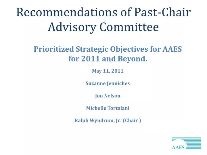 recommendations of past chair advisory committee