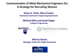 Communication of What Mechanical Engineers Do: A Strategy for Recruiting Women