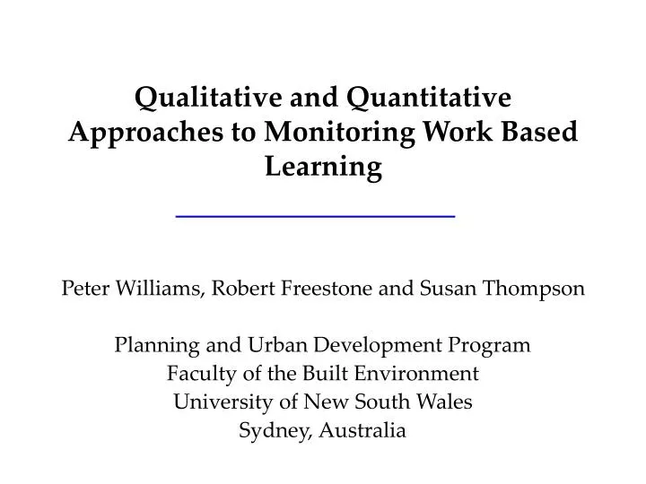 qualitative and quantitative approaches to monitoring work based learning