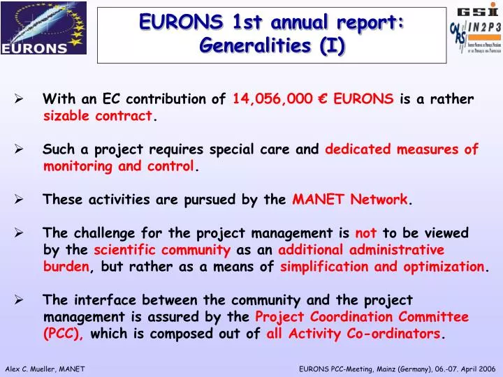 eurons 1st annual report generalities i