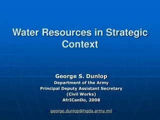 Water Resources in Strategic Context