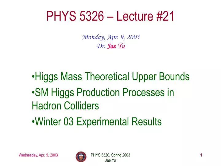 phys 5326 lecture 21