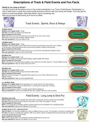 Descriptions of Track &amp; Field Events and Fun Facts Ready to run, jump or throw?