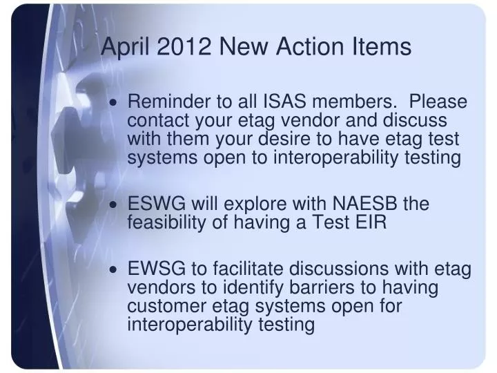april 2012 new action items