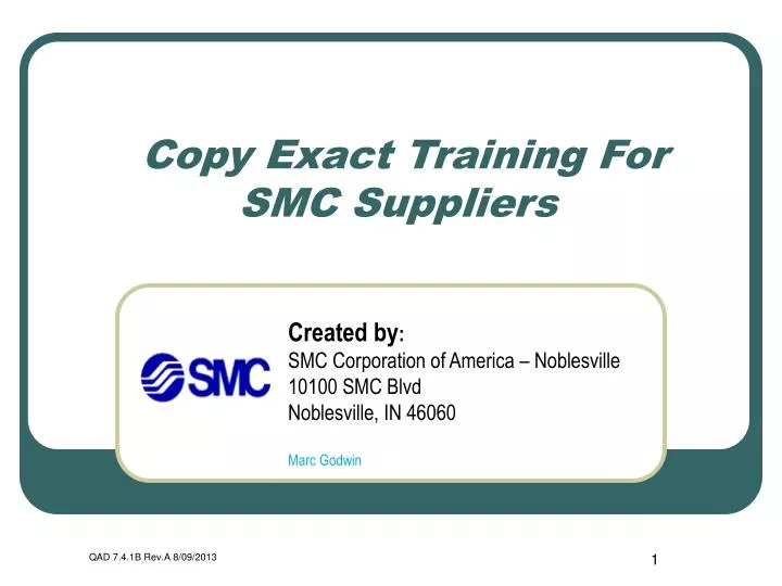copy exact training for smc suppliers