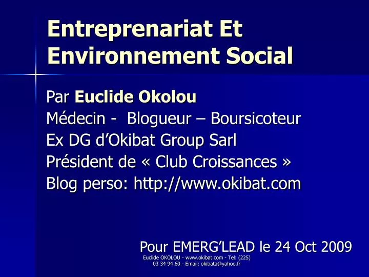 entreprenariat et environnement social