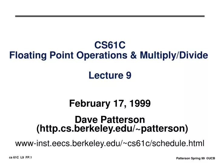 cs61c floating point operations multiply divide lecture 9