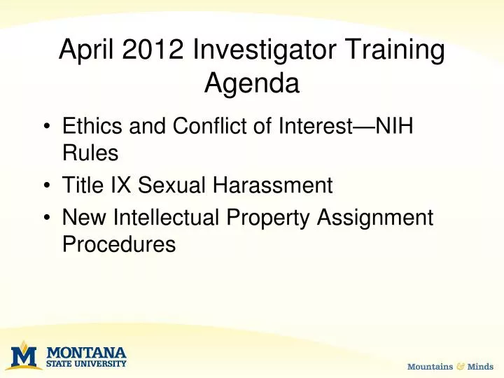 april 2012 investigator training agenda