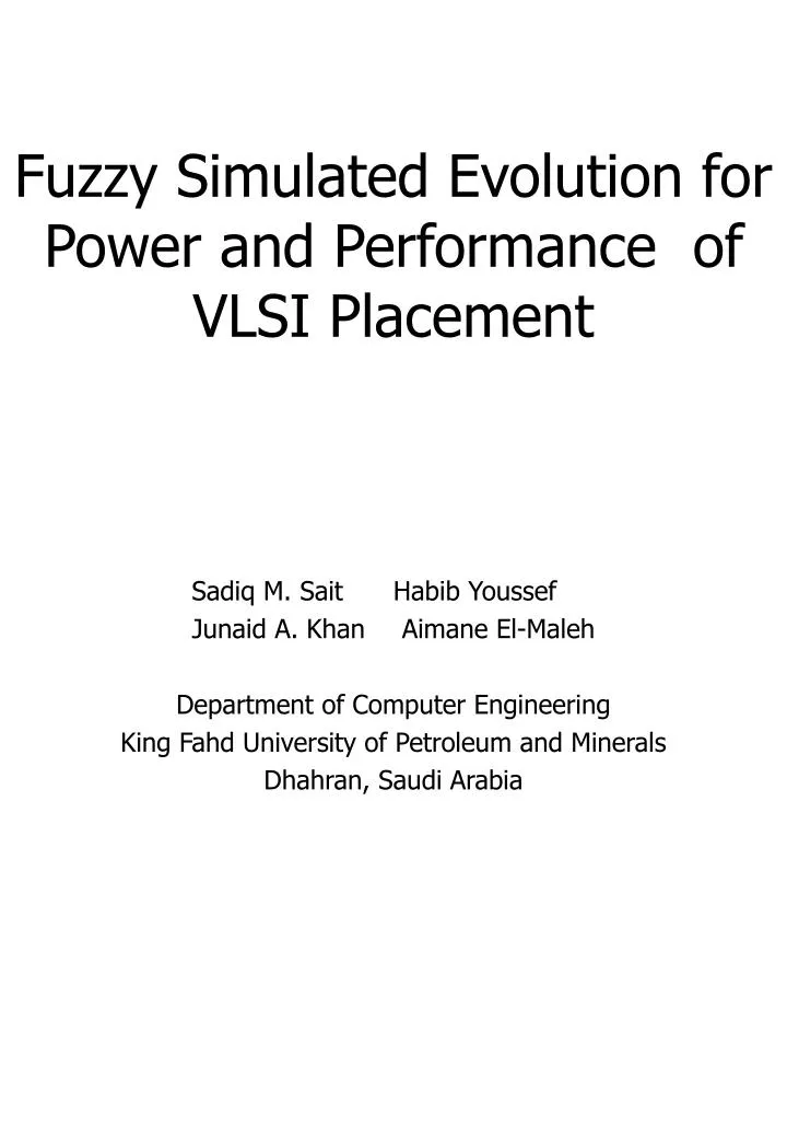 fuzzy simulated evolution for power and performance of vlsi placement