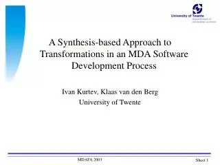 A Synthesis-based Approach to Transformations in an MDA Software Development Process