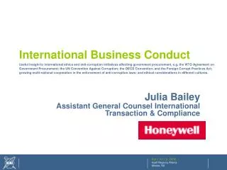 Julia Bailey Assistant General Counsel International Transaction &amp; Compliance