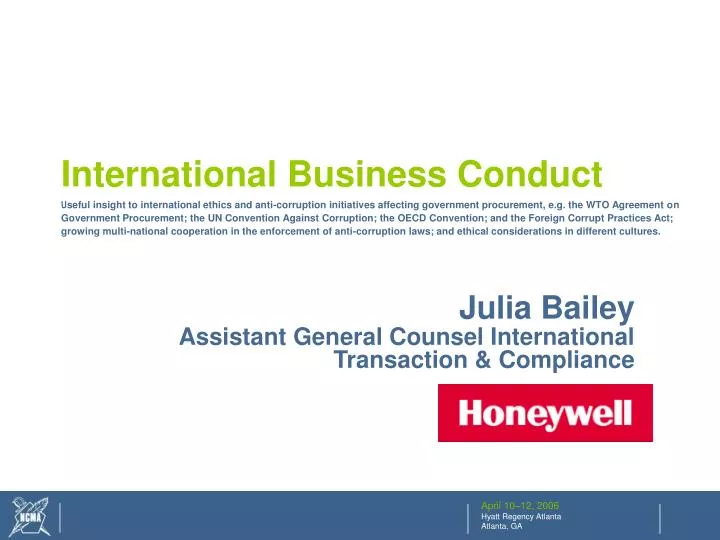 julia bailey assistant general counsel international transaction compliance