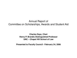Annual Report of Committee on Scholarships, Awards and Student Aid
