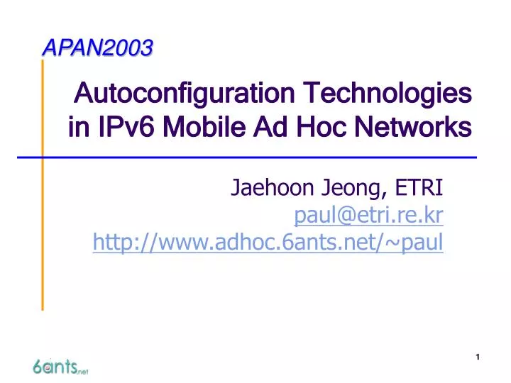 autoconfiguration technologies in ipv6 mobile ad hoc networks