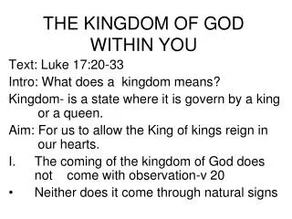 THE KINGDOM OF GOD WITHIN YOU