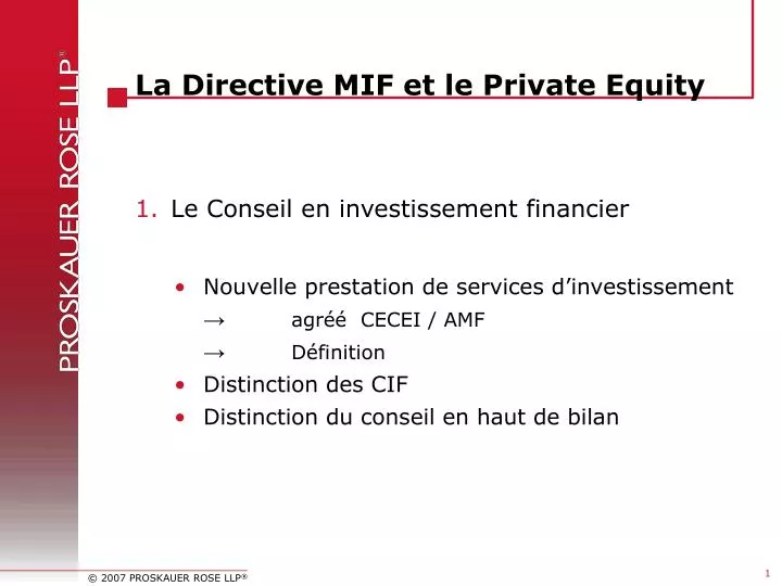 la directive mif et le private equity